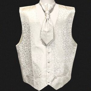 Men’s satin formal vest ascot tie 2‎ piece set suit tuxedo prom wedding event